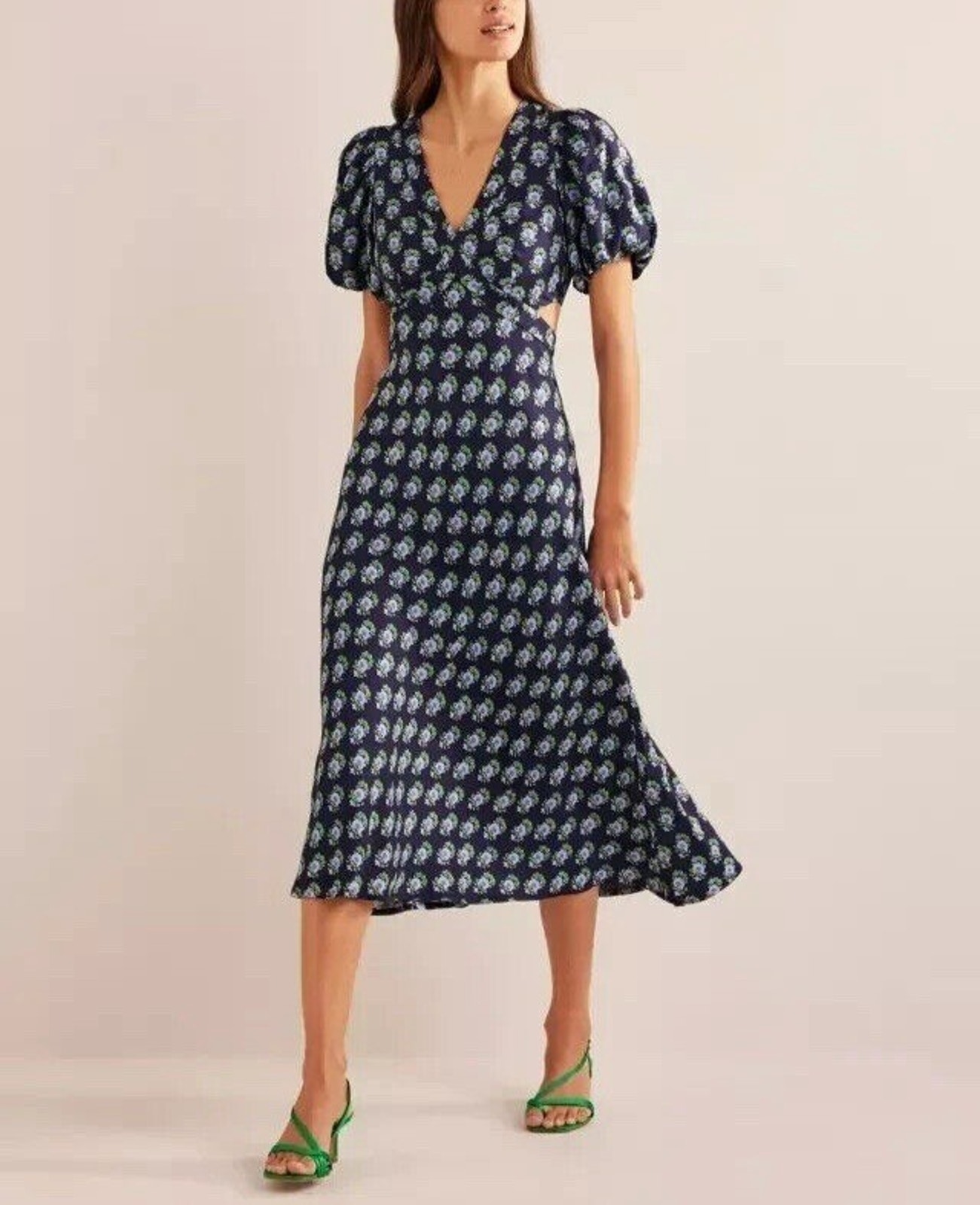Nwt Boden Navy Floral Cutout Midi Tea Dress (Us Size 8r / Uk Size 12r)